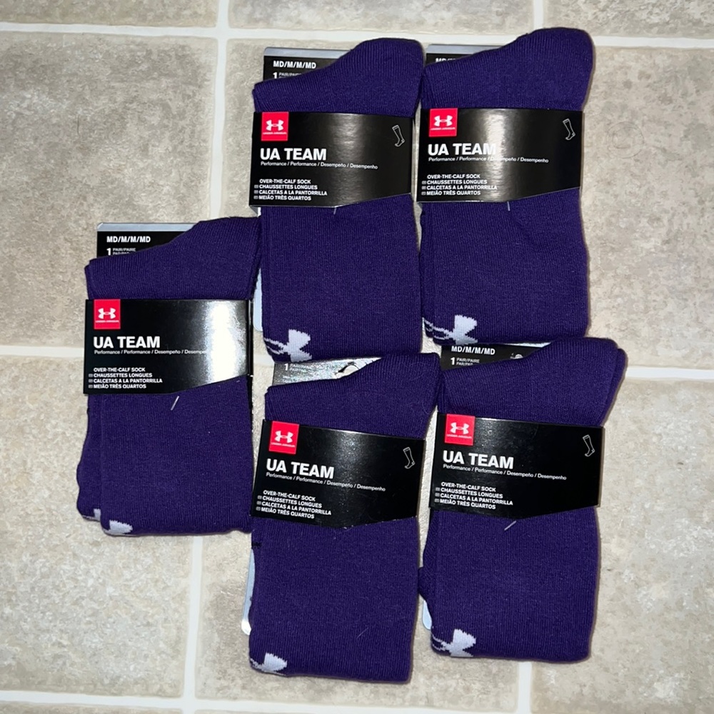 Under Armour Team cushioned over-the-calf socks in purple/white NWT